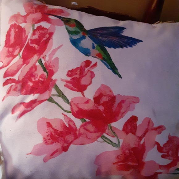 Floral Hummingbird Pillow - Pink and Blue